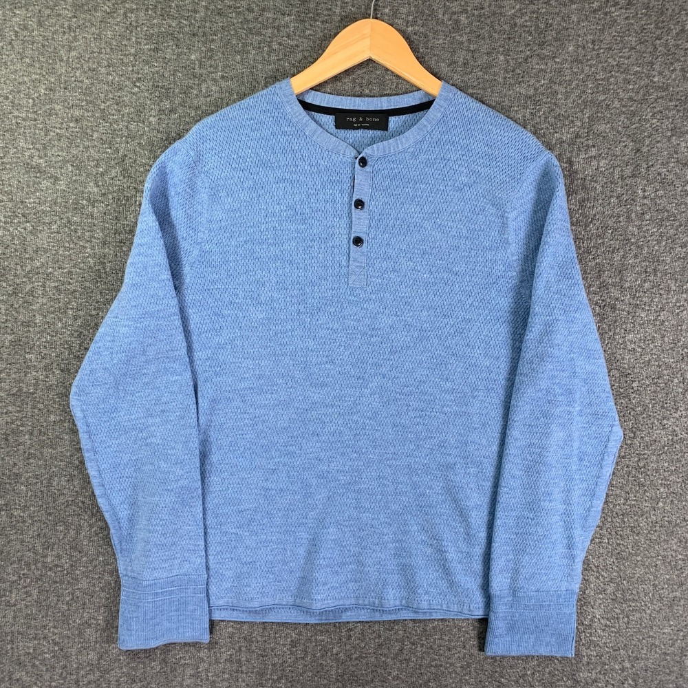 Rag & Bone Knit Sweater Men Large Wool Knit Henley Long Sleeve Soft Luxury Old M